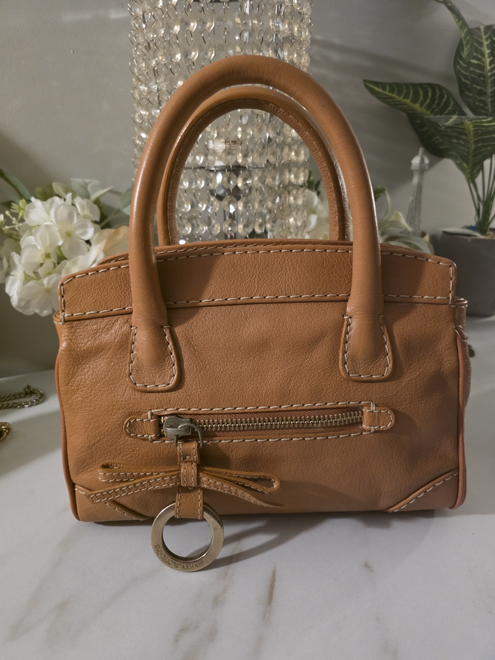 Emporio Armani Mini Top-Handle Bag in Tan